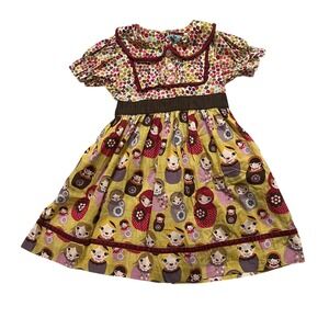 Matilda Jane Character Counts Nesting Doll Floral Dress Girls 6 Yellow Burgundy